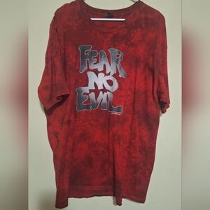 Red Graphic T-Shirt with Fear No Evil Print